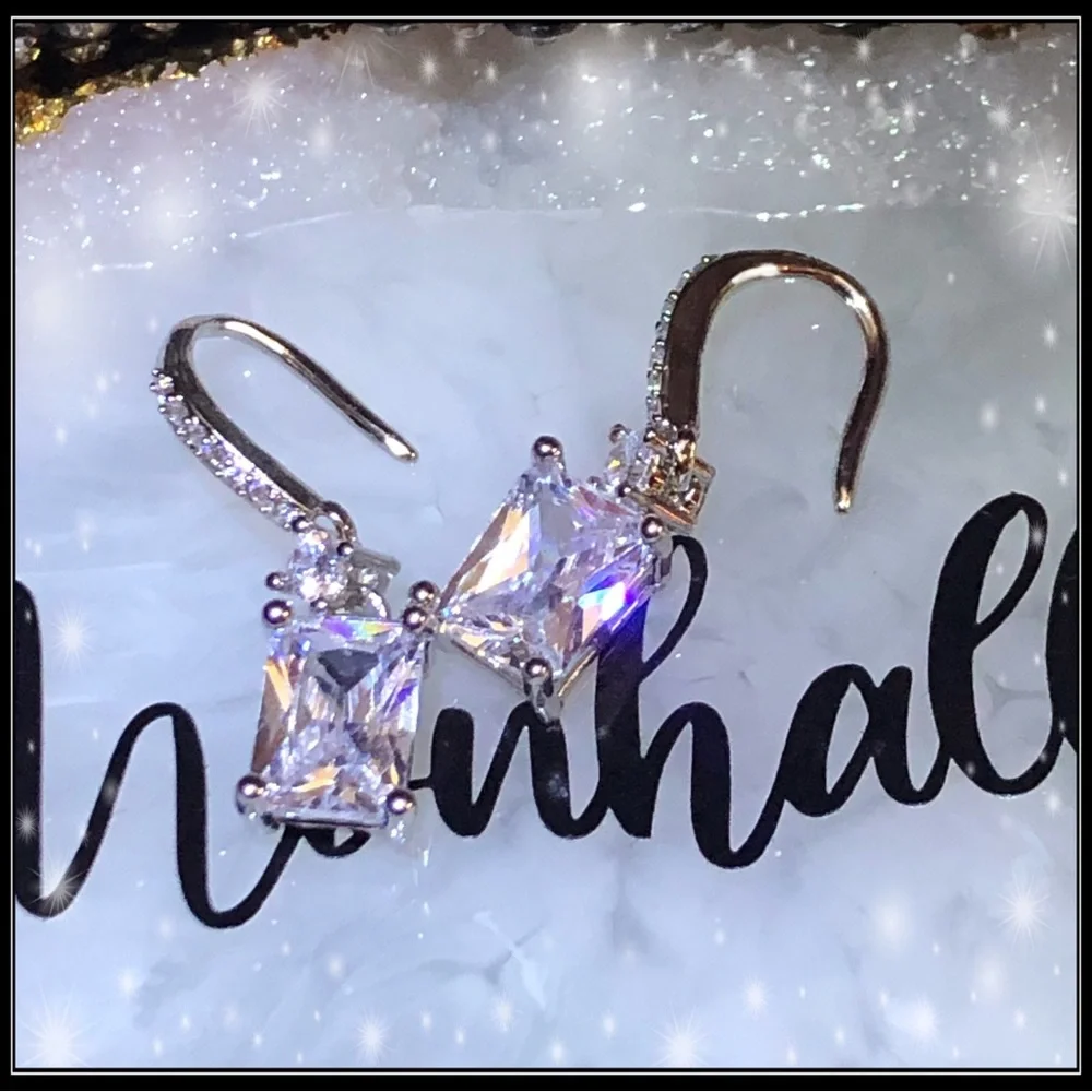 Clearance! NEW WHITE GOLD EMERALD SQUARE princess cut simulated DIAMOND Earrings